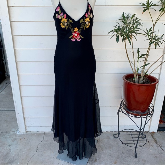 Betsey Johnson Dresses & Skirts - Vintage Betsey Johnson 90s 2000 100% silk Maxi midi dress embroidered low back